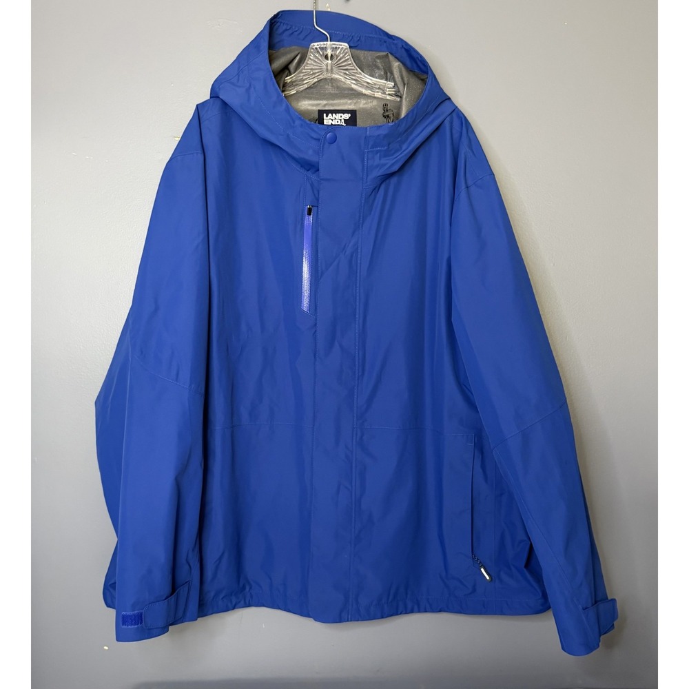 Lands' End Jacket Mens 3XL Cobalt Blue Hooded Full Zip Lined Rain Coat Pockets